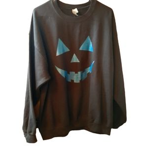 Halloween Sweatshirt Black with Blue Pumpkin Face Men's XL